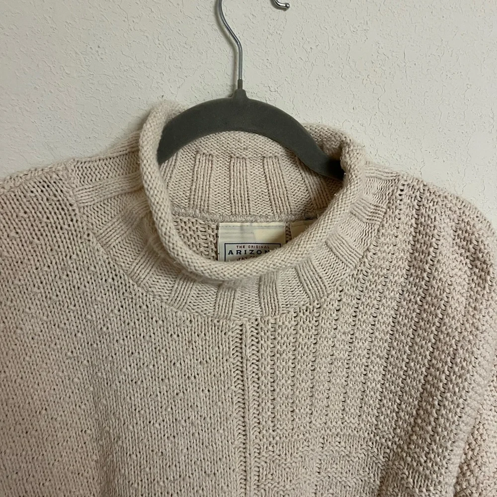 Arizona Jean Company Cream Patchwork Knit Turtleneck Sweater - Picture 3 of 6